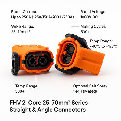 FHV 2-pin hoogstroomconnector 250A 1000V waterdicht voor EV-batterij