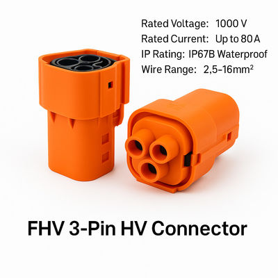 IP67B EV-aansluiting 3-pin kunststof 1000V 80A voor batterij A/C PTC
