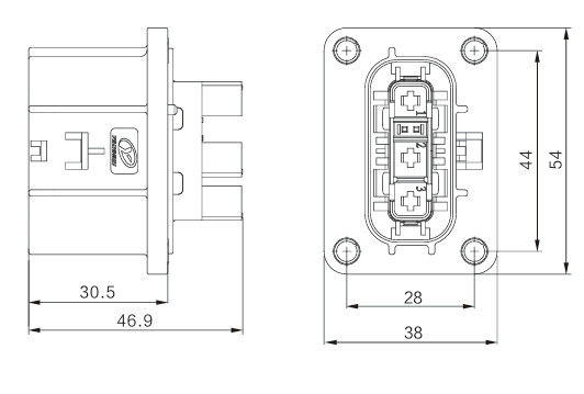 Neopower Secure-Lock 3 Pin Automotive Power & Signal Connector, 800V/16A, waterdicht IP67, HVIL