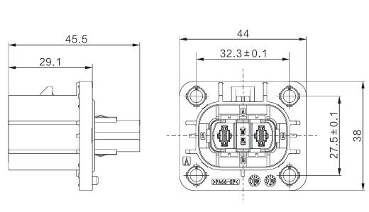 Neopower High-Performance 2 Pin 1000V 40A elektrische connector met HVIL, Poka-Yoke en 360° afscherming