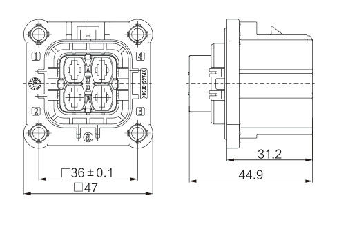 Neopower 4 pin hoogspanningsconnector 40A 1000V voor elektrische voertuigen en industriële toepassingen